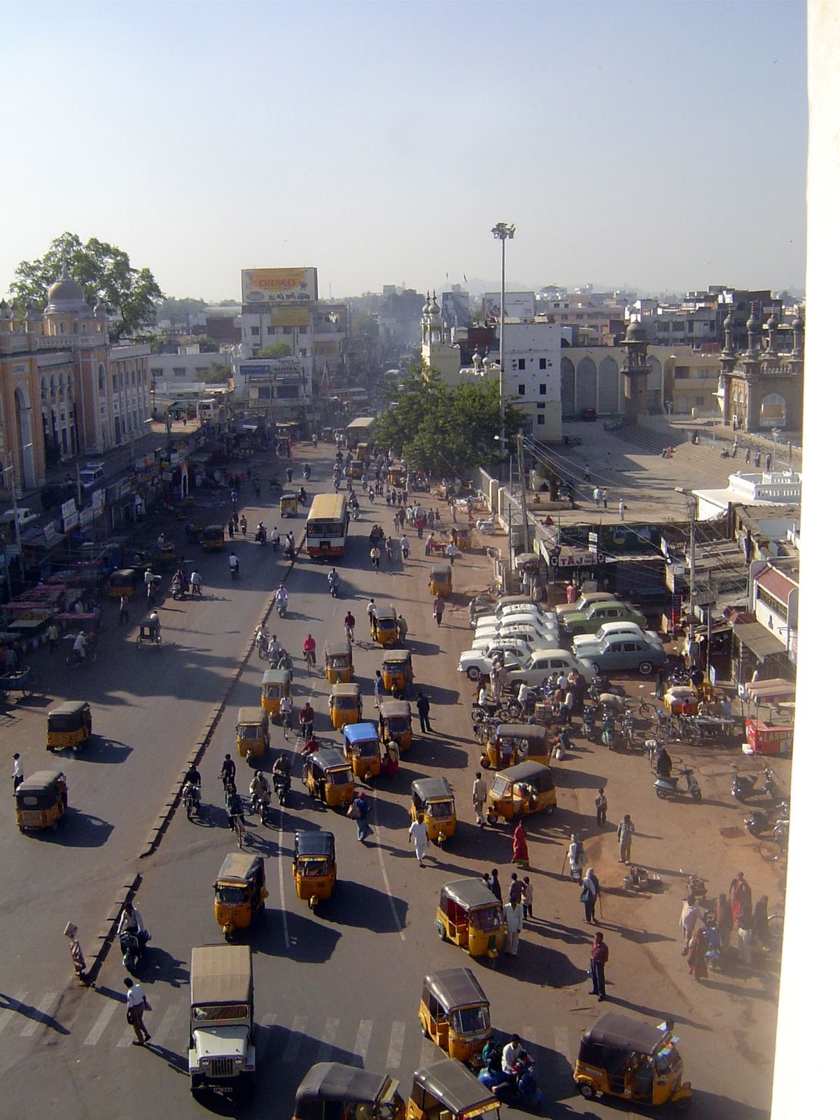 The view south; the open area on the right flanks Mecca Masjid, the city's chief mosque and the work of Sultan Muhammad Qutb Shah V.