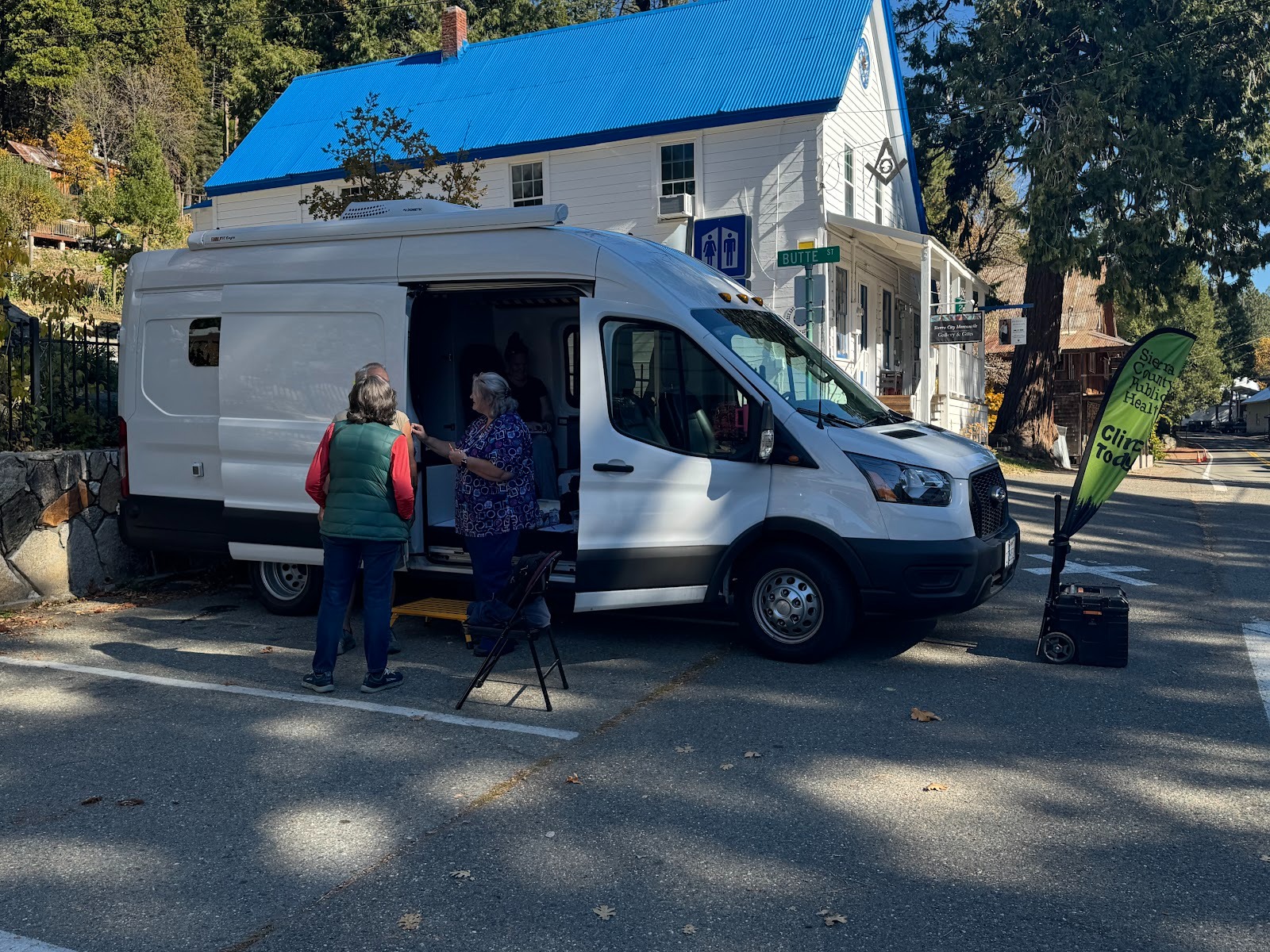 What do you know: a mobile health clinic offers flu shots for $2.  COVID-19?  Not available.  The van came from Sierra County's biggest town