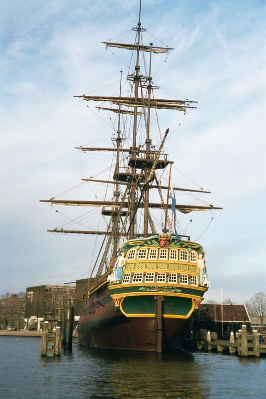 The Dutch East Indiaman Amsterdam, a modern replica of a ship built in 1748. The original vessel never made it to the East Indies. Bad weath