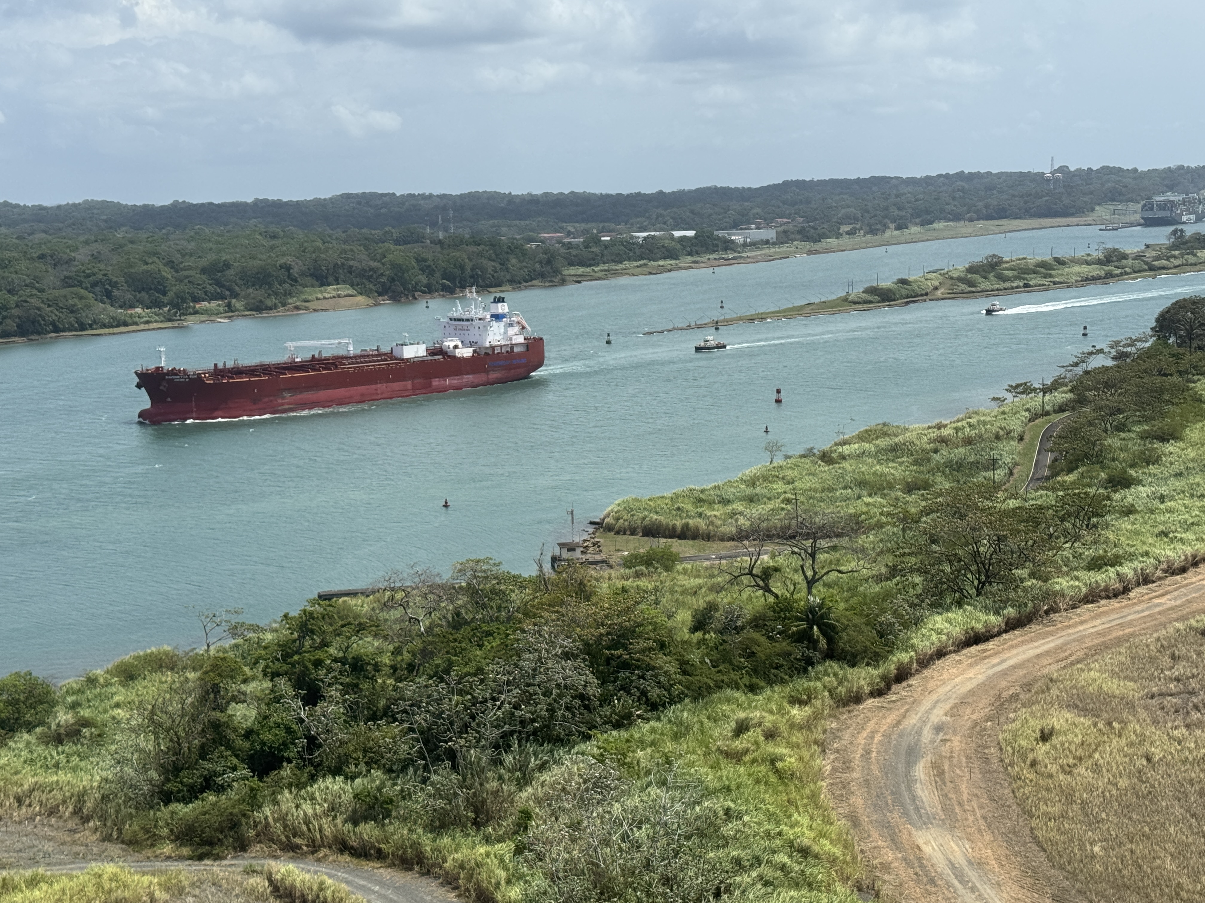 I did and saw this tanker heading down the channel on the right, which comes from the old locks.