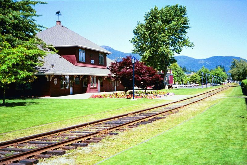 The rail station at Duncan. The Esquimalt and Nanaimo Railroad a tributary of the Canadian Pacific, was important for coal and lumber develo