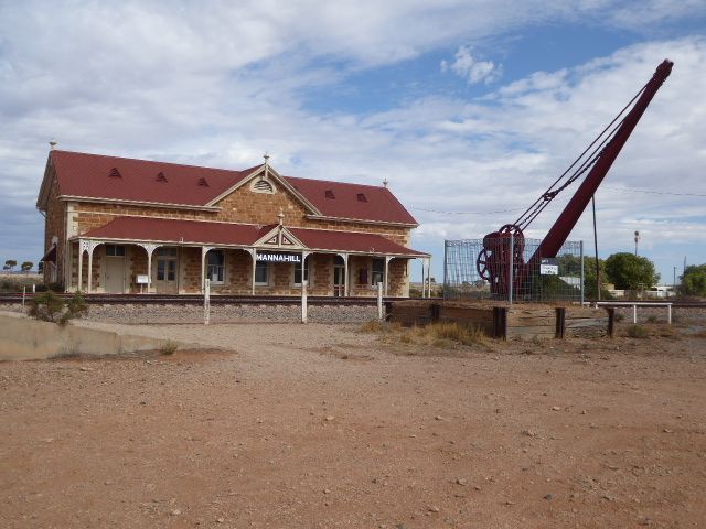 The station at Manna Hill, another 25 miles up the road, opened in 1886, a year before completion of the track to the border with New South 