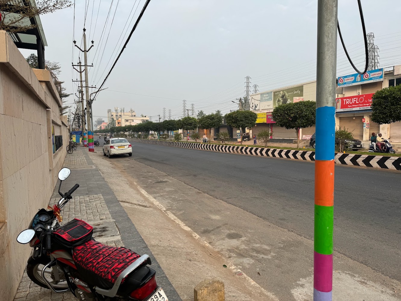 Main roads often parallel the canals.  Here, about three miles from the center of town, is Karl Marx Road, a main thoroughfare paralleling t