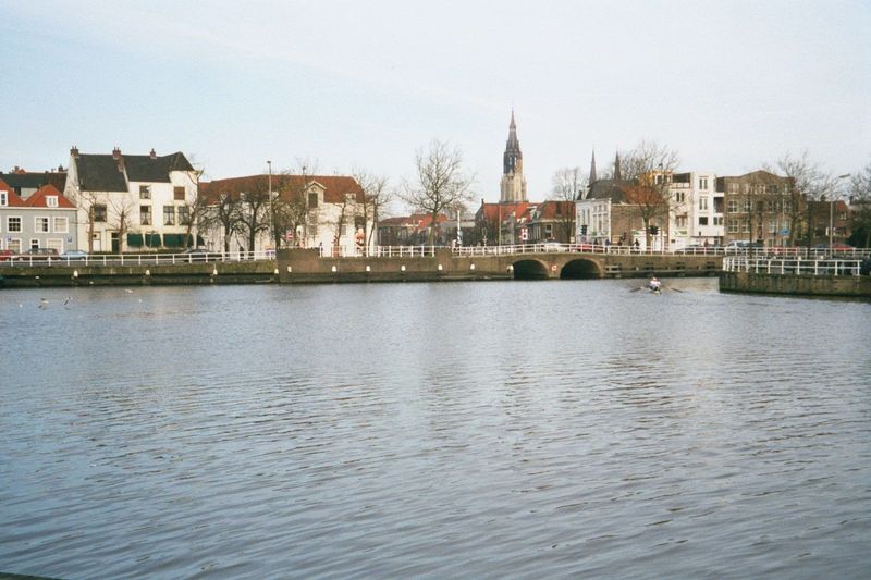 The same spot, on the ground: the Kolk, or "outlet," with the New Church spire in the background.