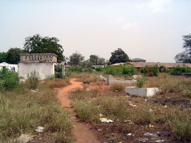 In the middle of the neighborhood, a cemetery.
