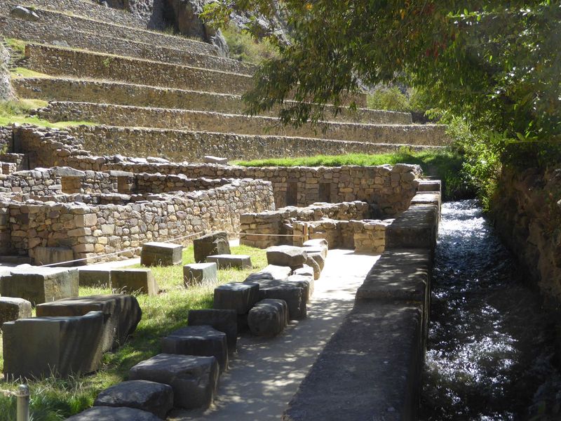 On the right, a canal diverts water from the Patacancha so it flows onto fields on the valley floor.