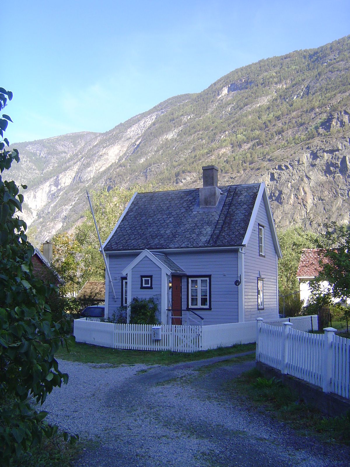 What did civilization look like in these parts? Here's a house in Laerdalsoyri, a few miles downstream from the croft. It's a tourist center