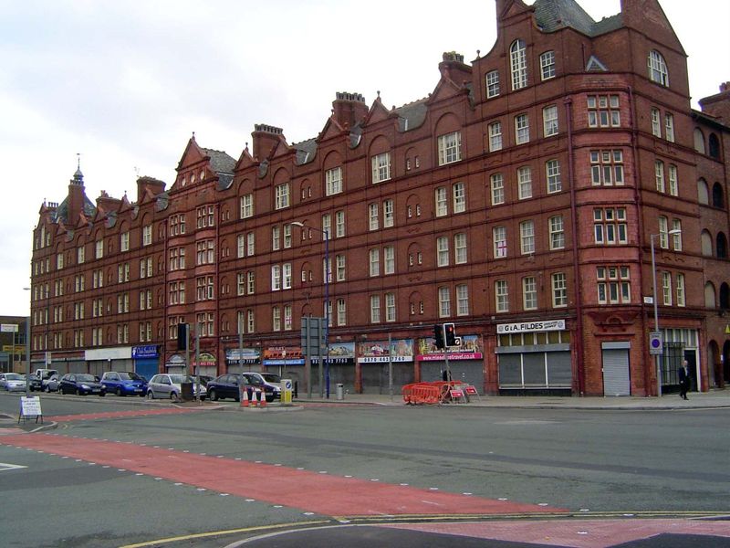 The mills were once surrounded by slums, now cleared. Here's perhaps the first slum-clearance project at Ancoats. It's Victoria Square, buil