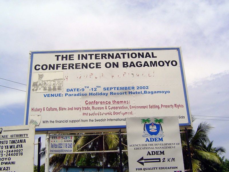 Almost a decade after the fact, a sign survives from a conference on the preservation of the town.