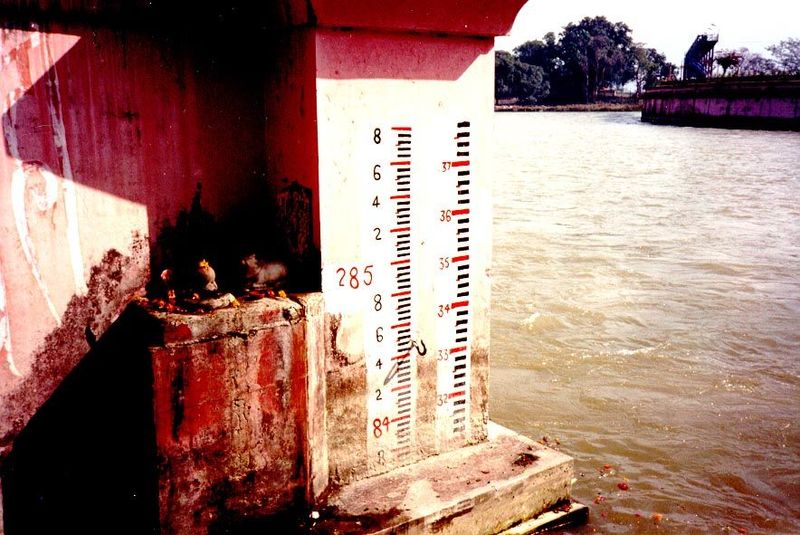 Gauge at the headworks, with offerings.