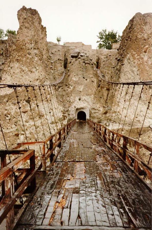 A jeep running up the Karakoram Highway from Gilgit can cross the Hunza River on this suspension bridge and head up the tributary valley to 