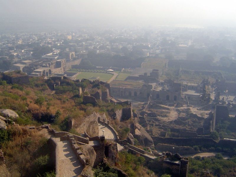 From that terrace, there's a view east over the city's ruins.