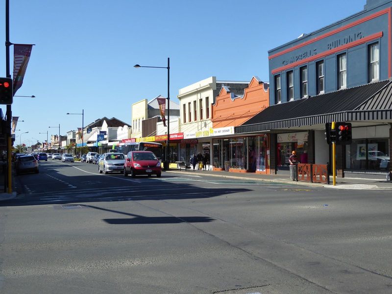 We're moving now to the sandy flats stretching south to the coast. Here's the main commercial corner there, King Edward at Hillside.