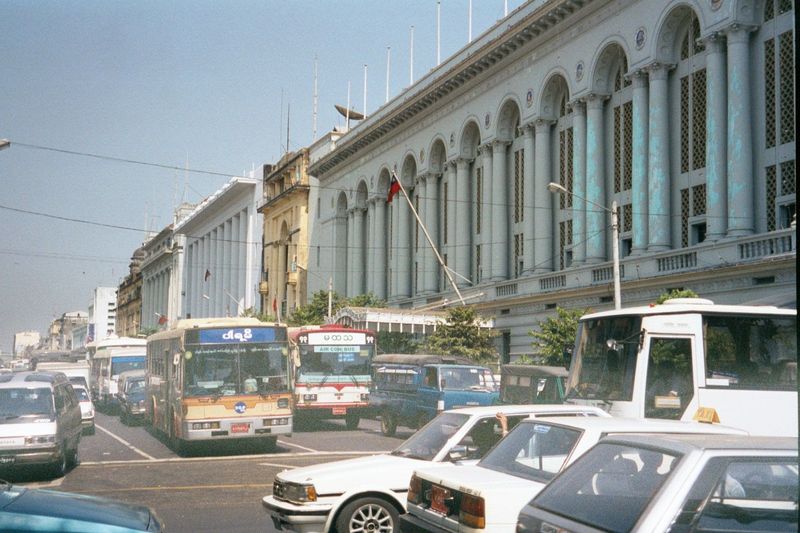 The street is called Pansodan—in the British period it was Sparks. The neoclassical lineup includes the Port Authority in the foreground, th
