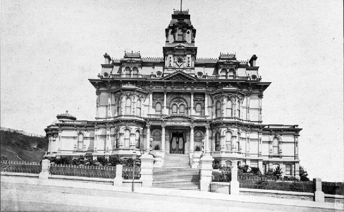 This was his place in Frisco.  It's the site of Grace Cathedral today.

https://www.opensfhistory.org/osfhcrucible/2021/07/04/the-big-4-on-n