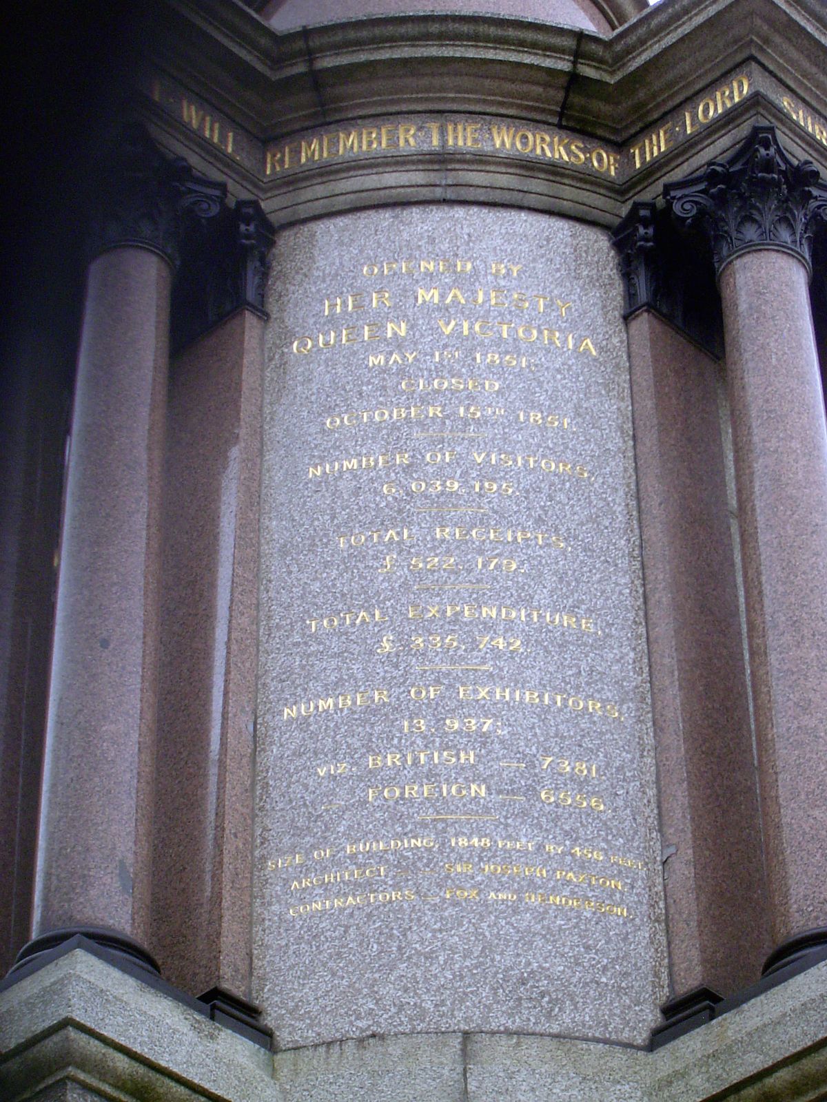 Six million visitors, receipts of half a million pounds, expenditures of 300,000 pounds, 14,000 exhibitors of whom the majority were British