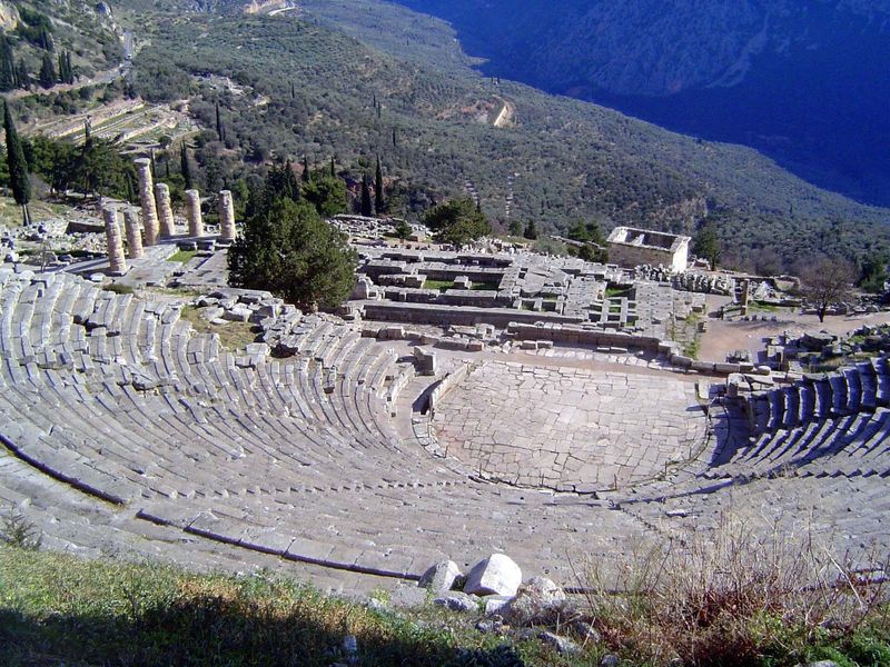 Above the temple is this 4th century B.C. theater, rebuilt by the Romans in the 1st A.D with room for 5,000.