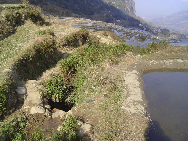 The main channel drops. The path stays on its left.