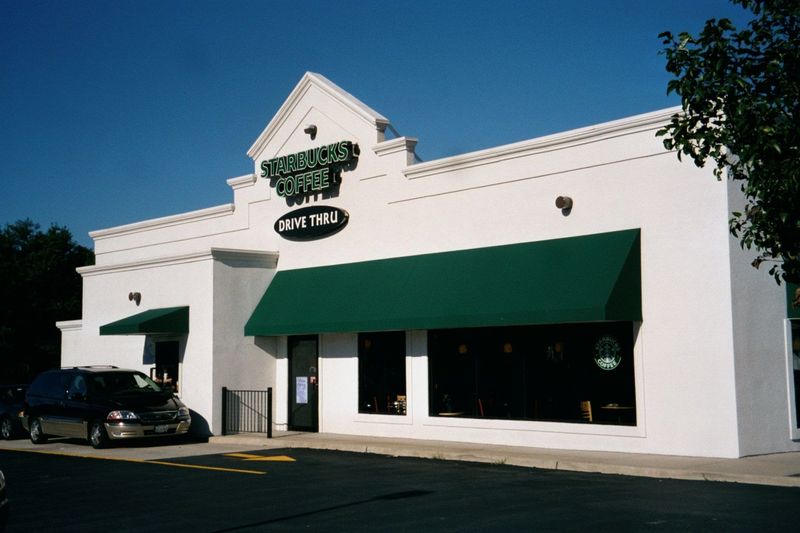 Just in case you're wondering if we're yet within civilization's force field: here's the Starbucks I ever saw with a drive-thru, so novel th