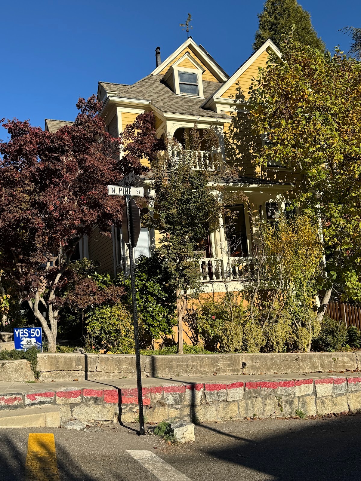 The yard sign speaks to the redistricting proposition that passed in the state but failed in every county we've passed through except Placer