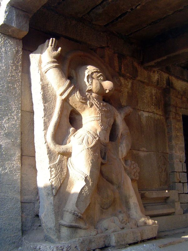 Here, in the Madhava Temple, is a monolithic statue of Hanuman, Rama's helper in the Ramayana. According to tradition, Rama met Hanuman near