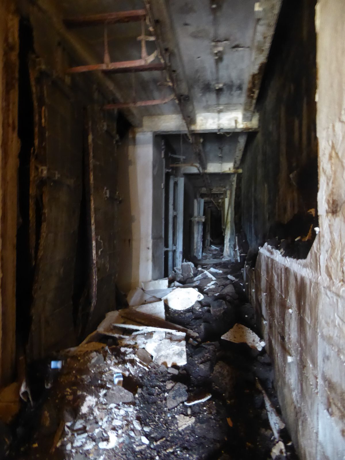 The interior of the refrigerator building is in rough shape. Here's the corridor leading to the refrigeration compartments, some for chilled