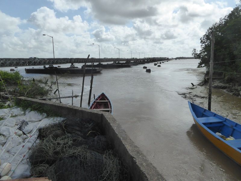 Here's the pontoon bridge, built 40 years ago and intended to last ten. It floats on pontoons.