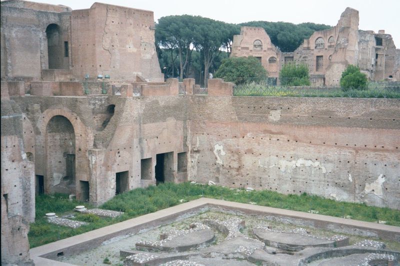 The stadium is in the background; in the foreground is the peristyle of the Domus Augustana, identified in 1777. It overlooks the Circus Max