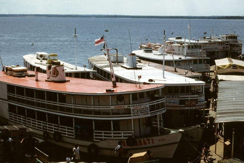 Riverboats tied up at a floating dock on the Rio Negro. Why floating? You'll see in a minute.