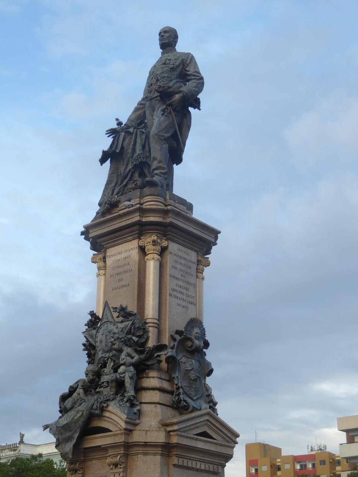 His name appears also on the side of this monument to Tenreiro Aranha, the founder of Amazonas, which was split off from Para in 1850. The m