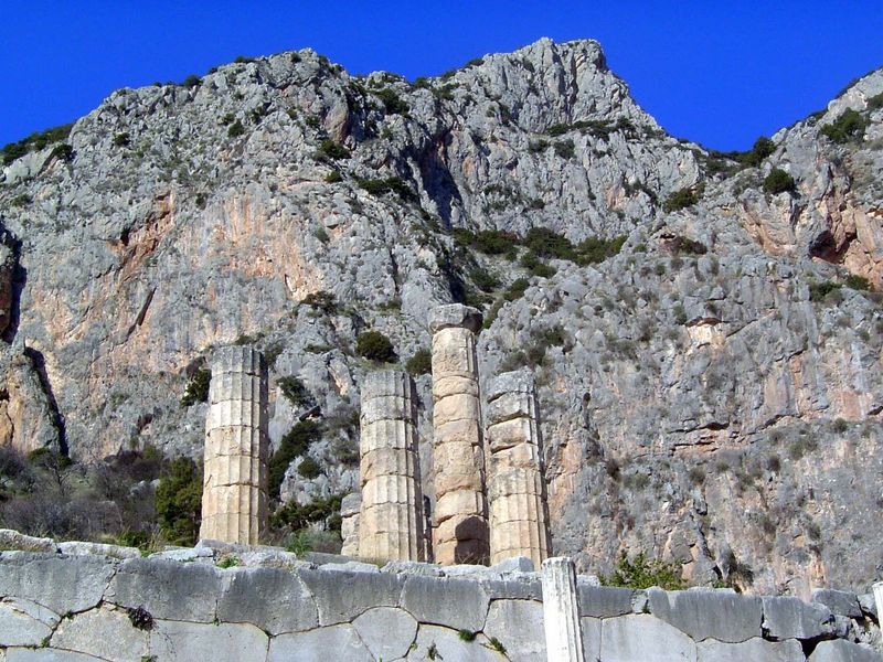 The temple of Pythian Apollo was on a terrace whose lower wall was of polygonal stones.