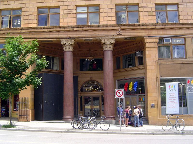 Here's the grander entrance. The fanlight reads The Dominion Building.
