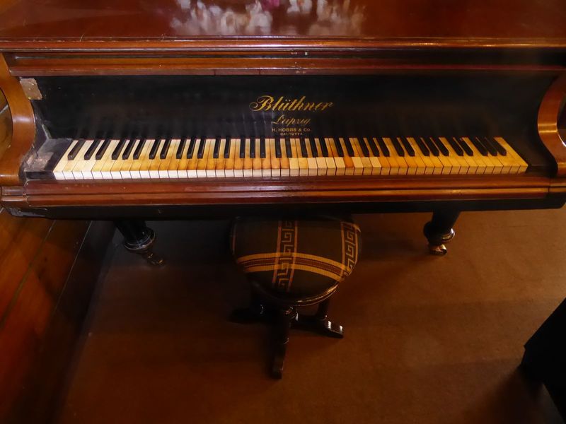 In the lobby there's a German grand that surely has been here since the Raj. Harry Hobbs not only sold pianos and tuned them but wrote books