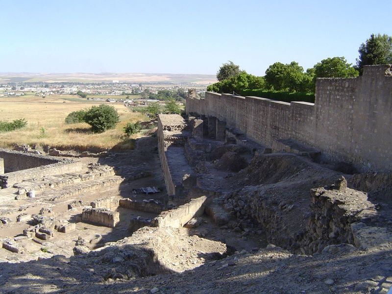 The building at the left deviates from the rest of the city, which faced south. That's because it was the mosque and faced southeast, toward