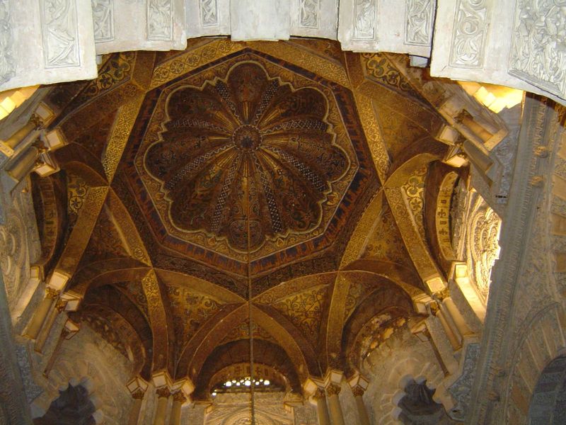The gorgeous dome in front of the mihrab. It's brightened by mosaics set by workmen who came from Constantinople with orders to do here what