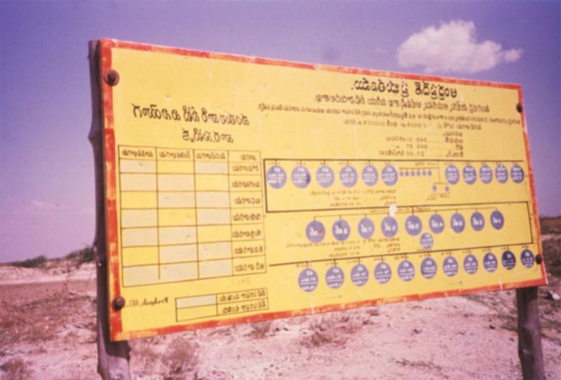 Down in the trenches: a warabandi sign. The term means "rotation," and the sign specifies the times when each farmer is allowed to take the 