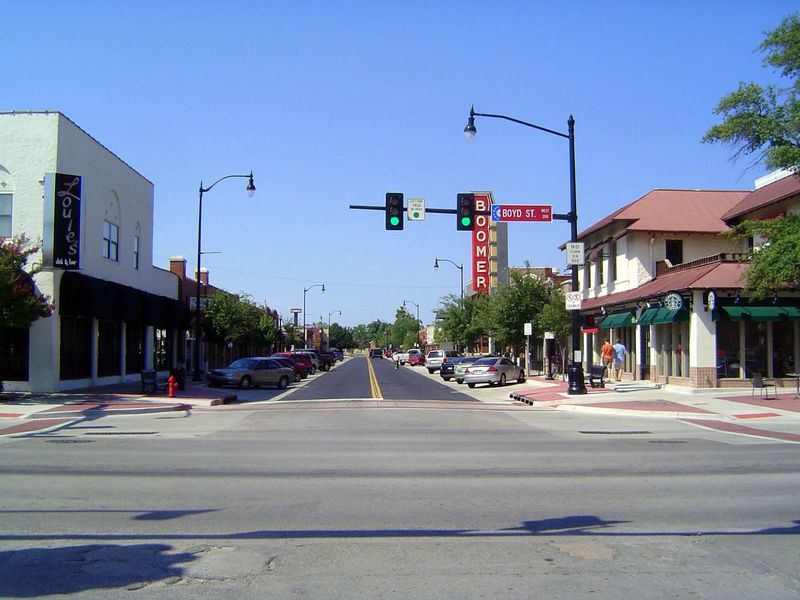 A few blocks to the south, campus corner got its own do-over with new paving and brick trim but no bull's eye. A street that had been one-wa
