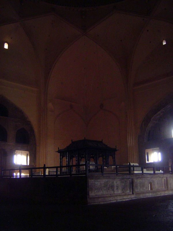 It's dark inside, although the light outside is so intense that darkness may be a blessing. Cousens is grudging. He writes p. 18, "The domes