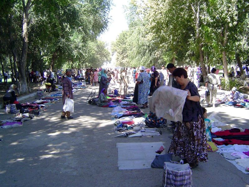 A large part of the market is devoted to used clothing.