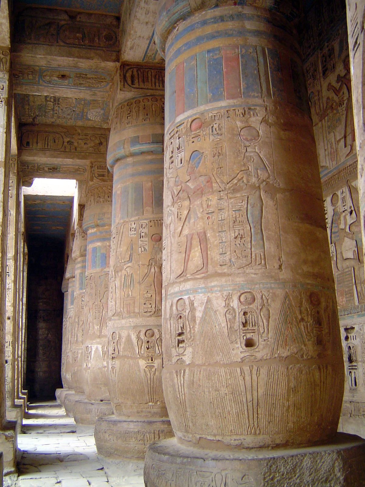 The paint is especially well preserved on the sheltered columns on the west side.