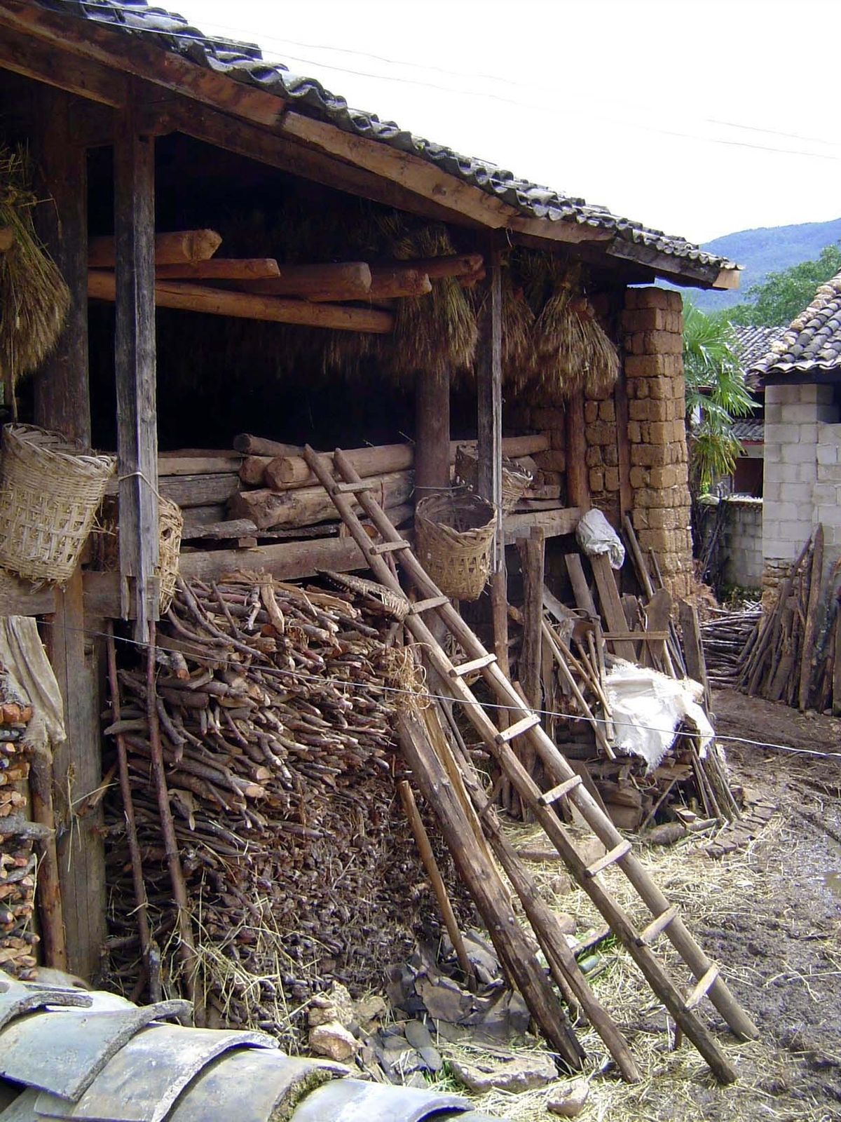 Ladder and baskets.