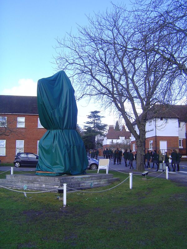 Oops. We're done, but we've driven a few miles to a private school from which we'll soon get the polite boot. We've come for the statue, whi
