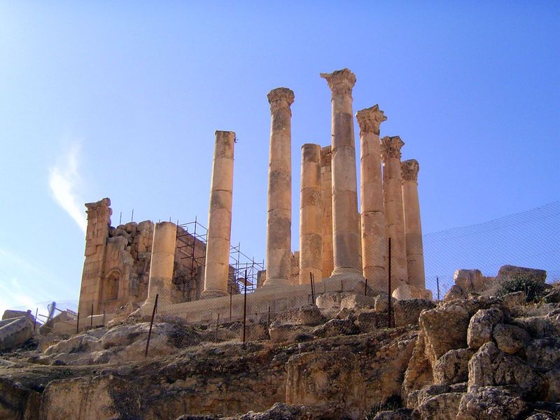 The Temple of Zeus, just inside the gate and atop a knoll overlooking the city's early center. The columns are modern reassemblies, stacked 