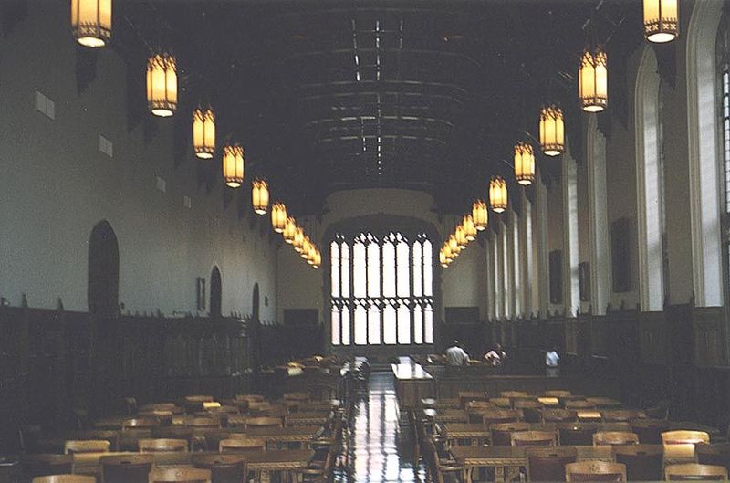 The interior of the Great Reading Room, more or less hushed and empty as usual. Often treated by tourists with quasi-reverence, the room is 