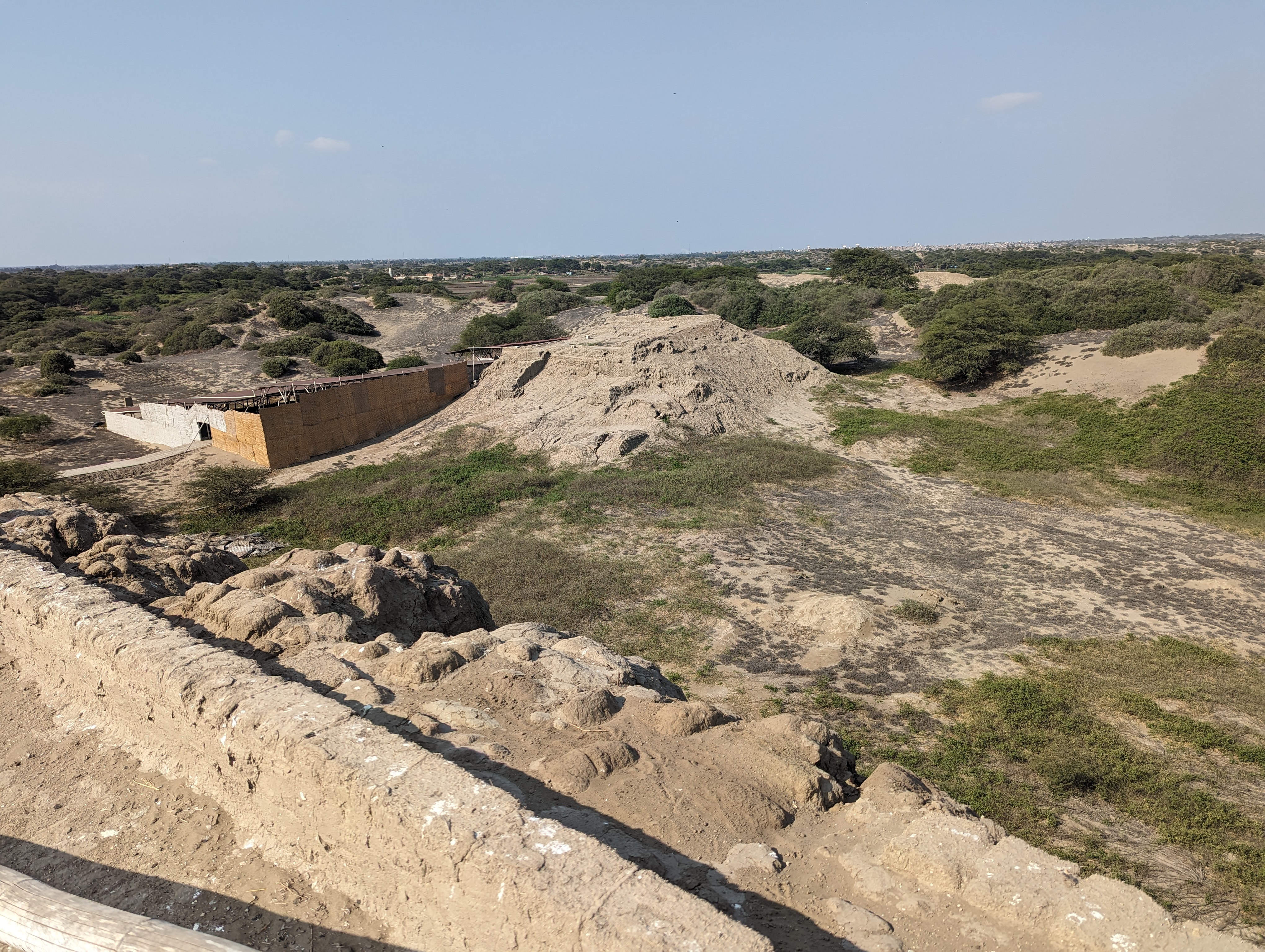 From the top there's a view of the smaller Huaca Gloria, with a recent shed to protect a courtyard.