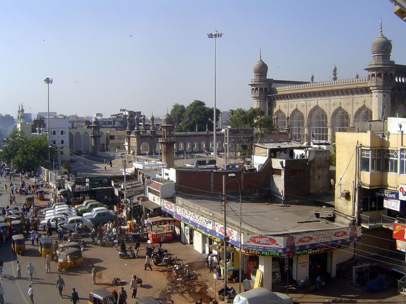 The view of that mosque from Char Minar.