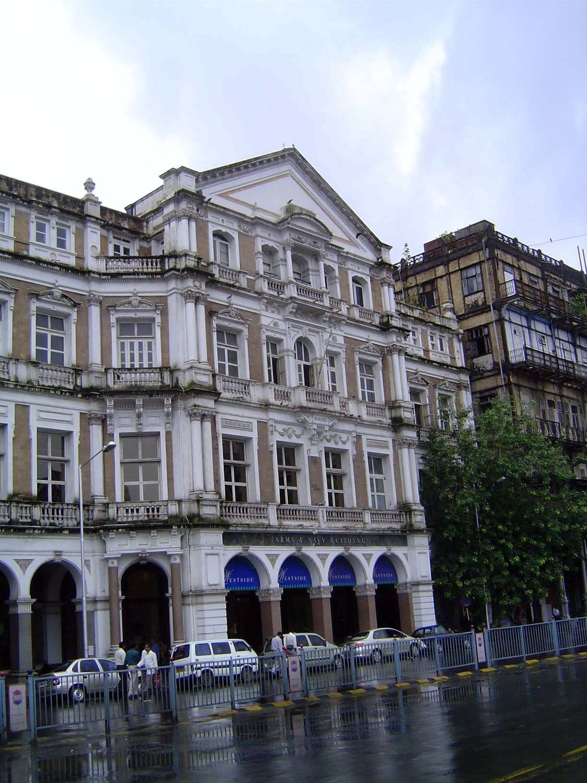 On Mahatma Gandhi formerly Esplanade Road: the Army and Navy Building, formerly a department store but now offices for Tata Consulting; on t