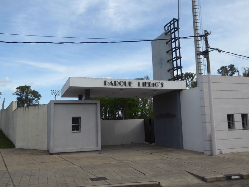 Here's Liebig's name in a stylish font over the entrance to a soccer field.