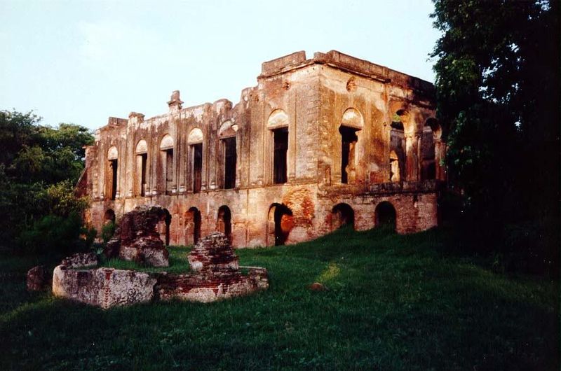 The famous Lucknow Residency, left in ruins after the Mutiny. Henry Lawrence is buried nearby. The grounds are now a park, well tended and u