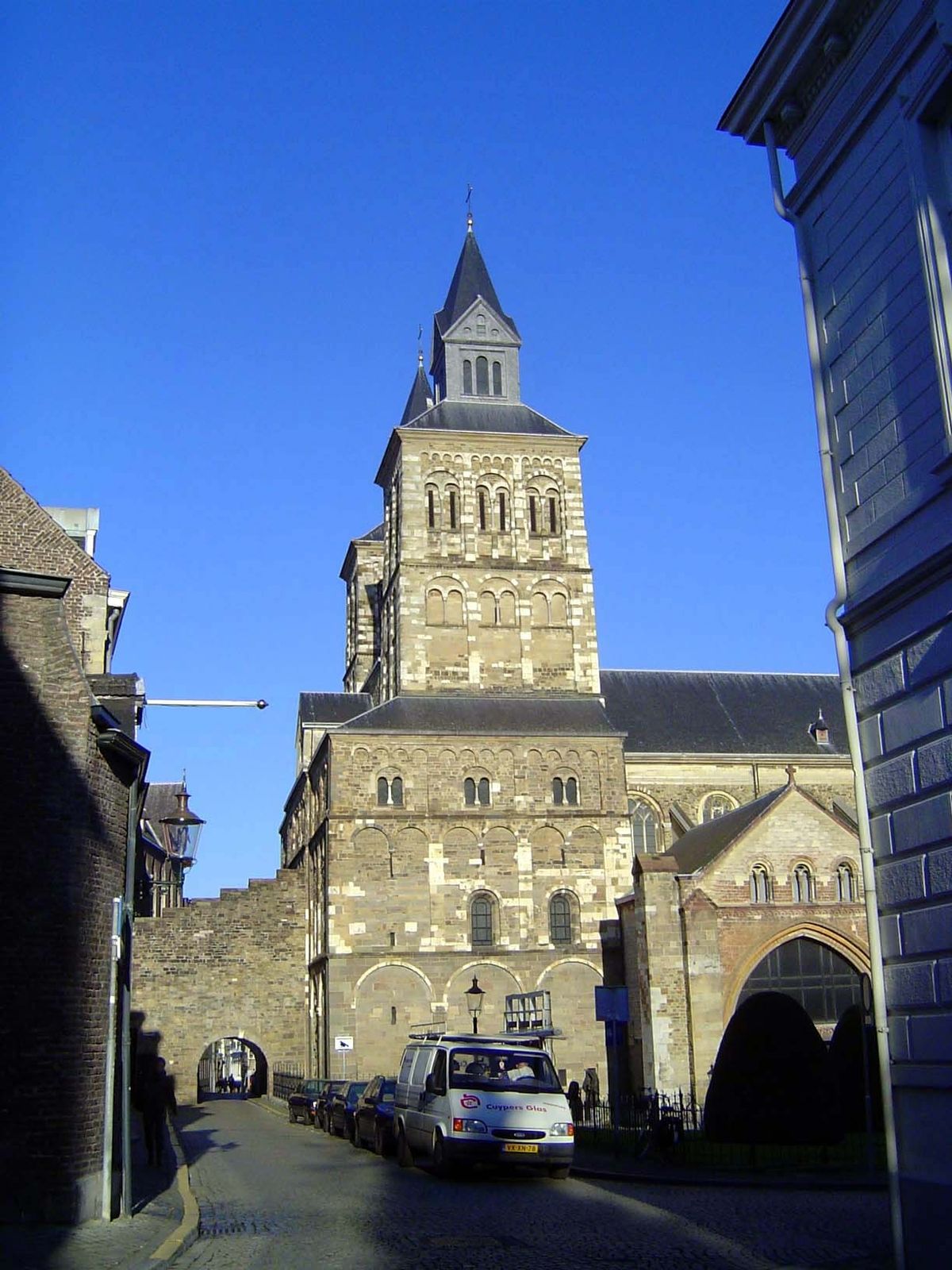 Another church, the cathedral church of St. Servatius. In 1881, his tomb was found in the eastern crypt.